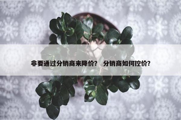 非要通过分销商来降价？ 分销商如何控价？