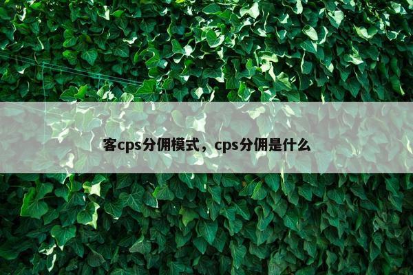 客cps分佣模式，cps分佣是什么