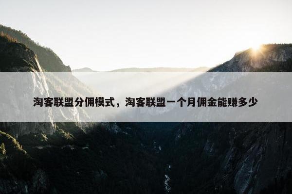 淘客联盟分佣模式，淘客联盟一个月佣金能赚多少