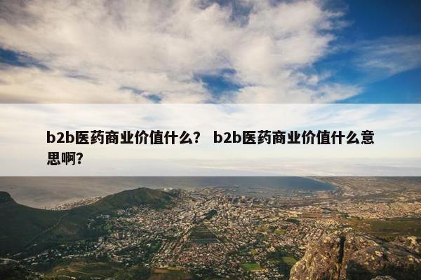 b2b医药商业价值什么？ b2b医药商业价值什么意思啊？