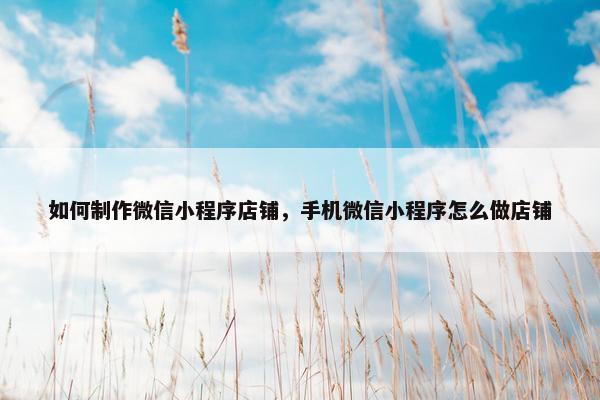如何制作微信小程序店铺，手机微信小程序怎么做店铺