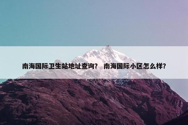 南海国际卫生站地址查询？ 南海国际小区怎么样？