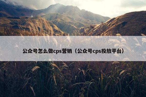 公众号怎么做cps营销（公众号cps投放平台）