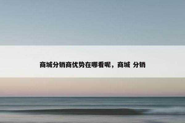 商城分销商优势在哪看呢，商城 分销