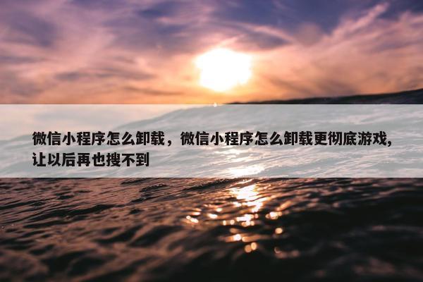 微信小程序怎么卸载，微信小程序怎么卸载更彻底游戏,让以后再也搜不到