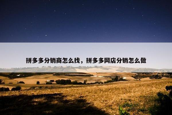 拼多多分销商怎么找，拼多多网店分销怎么做